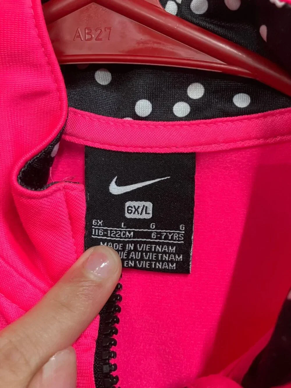 Nike 2 Piece Tracksuit Set Girls 6X/L Pink Jacket Black Polka Dot Leggings